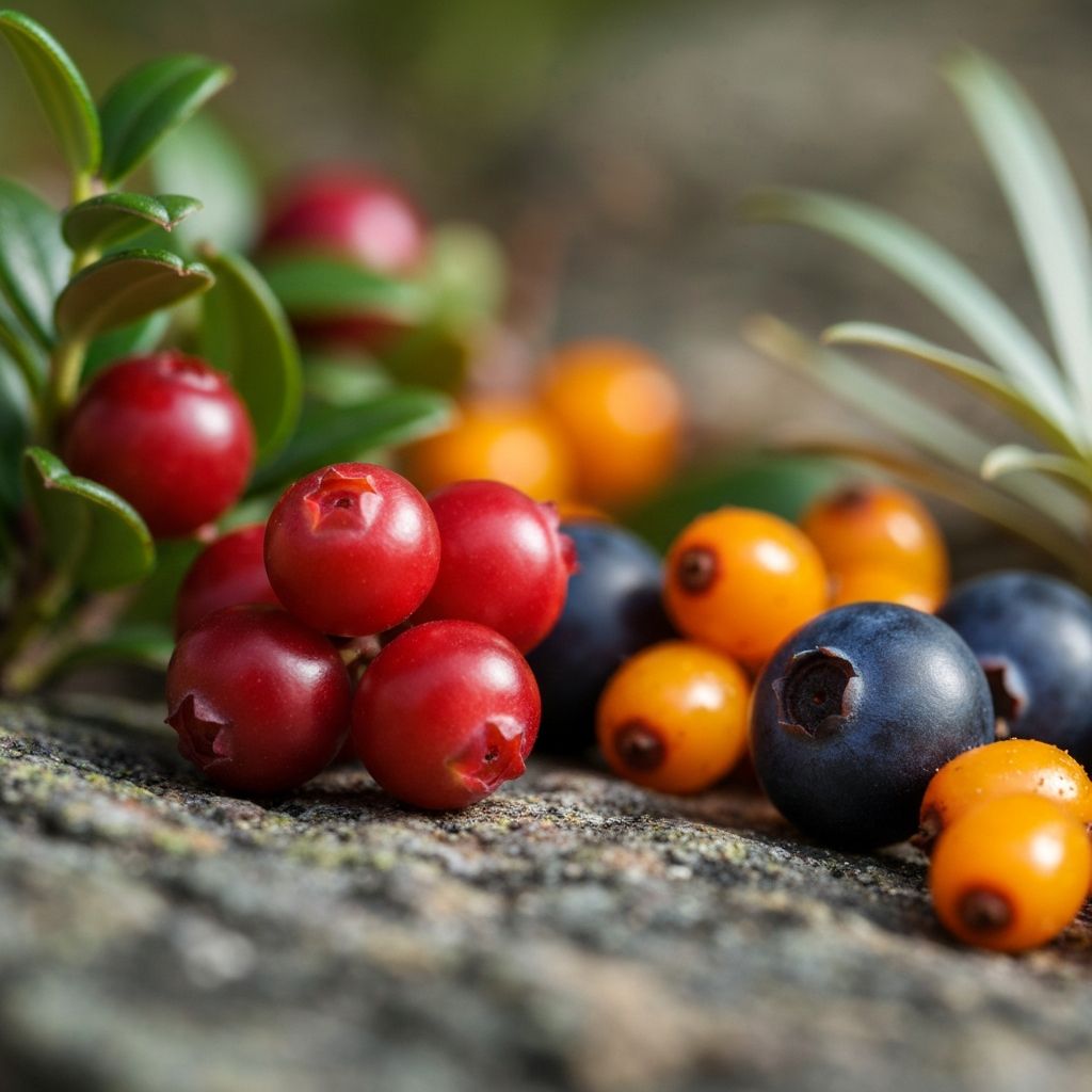 Alpine berries and mountain fruits representing wellness